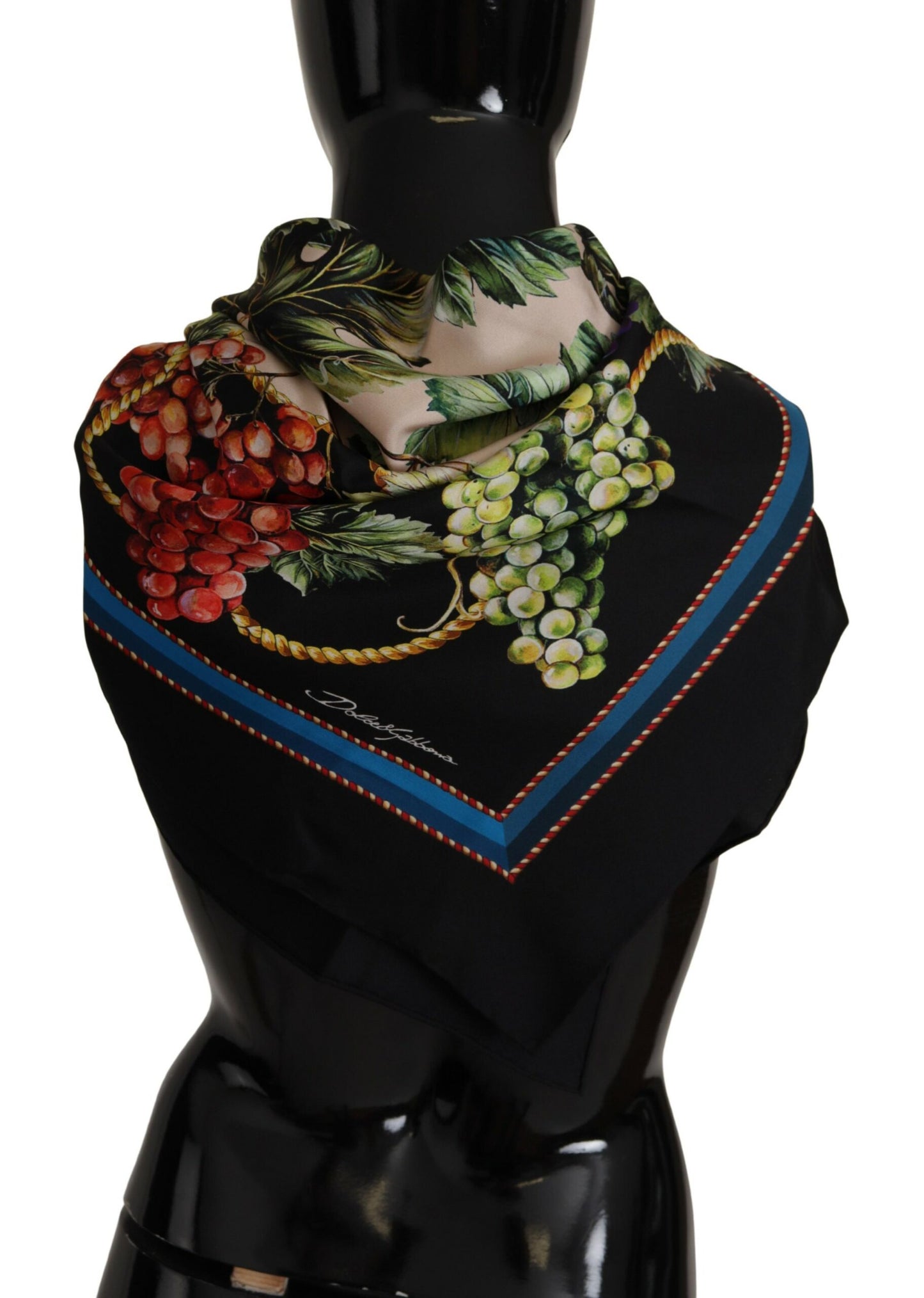 Elegant Silk Square Scarf with Fruit Motif