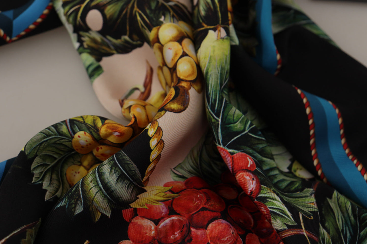 Elegant Silk Square Scarf with Fruit Motif