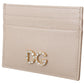 Chic Beige Leather Card Holder with Jewel Logo