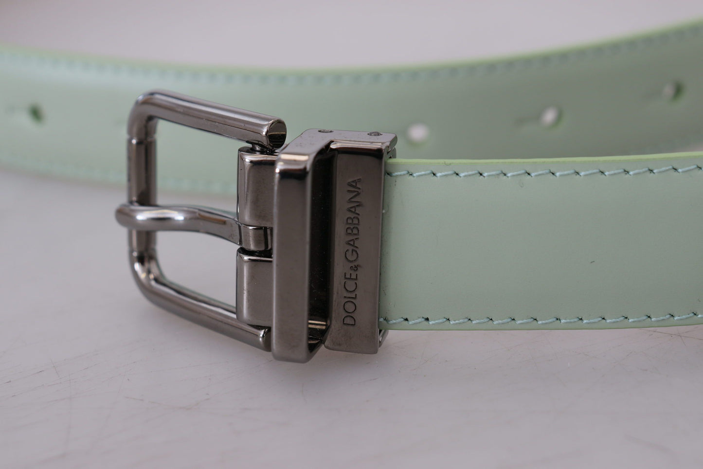 Mint Green Leather Silver Tone Metal Buckle