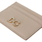Chic Beige Leather Card Holder with Jewel Logo