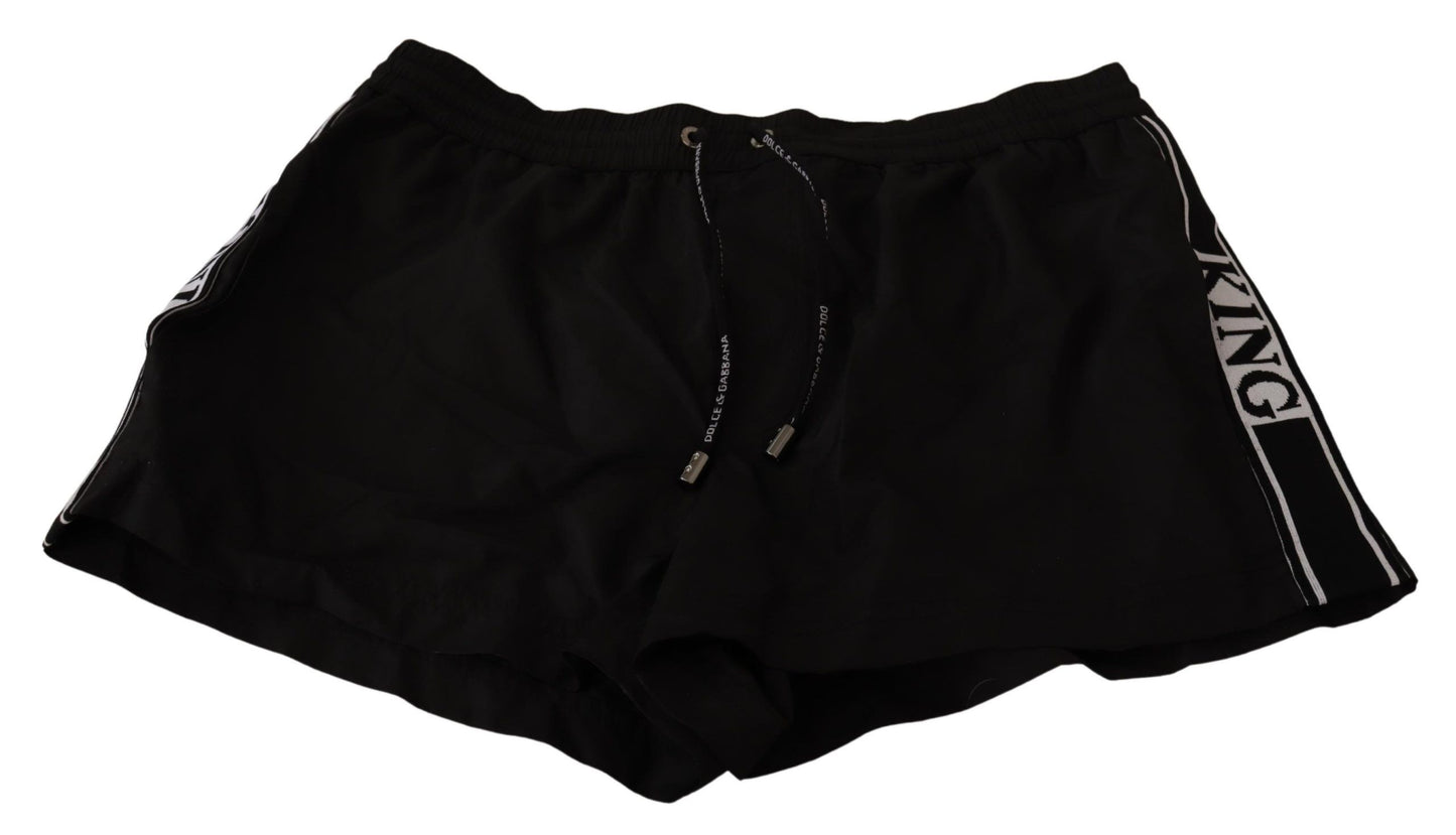 Elegant Black KING Motive Swim Trunks