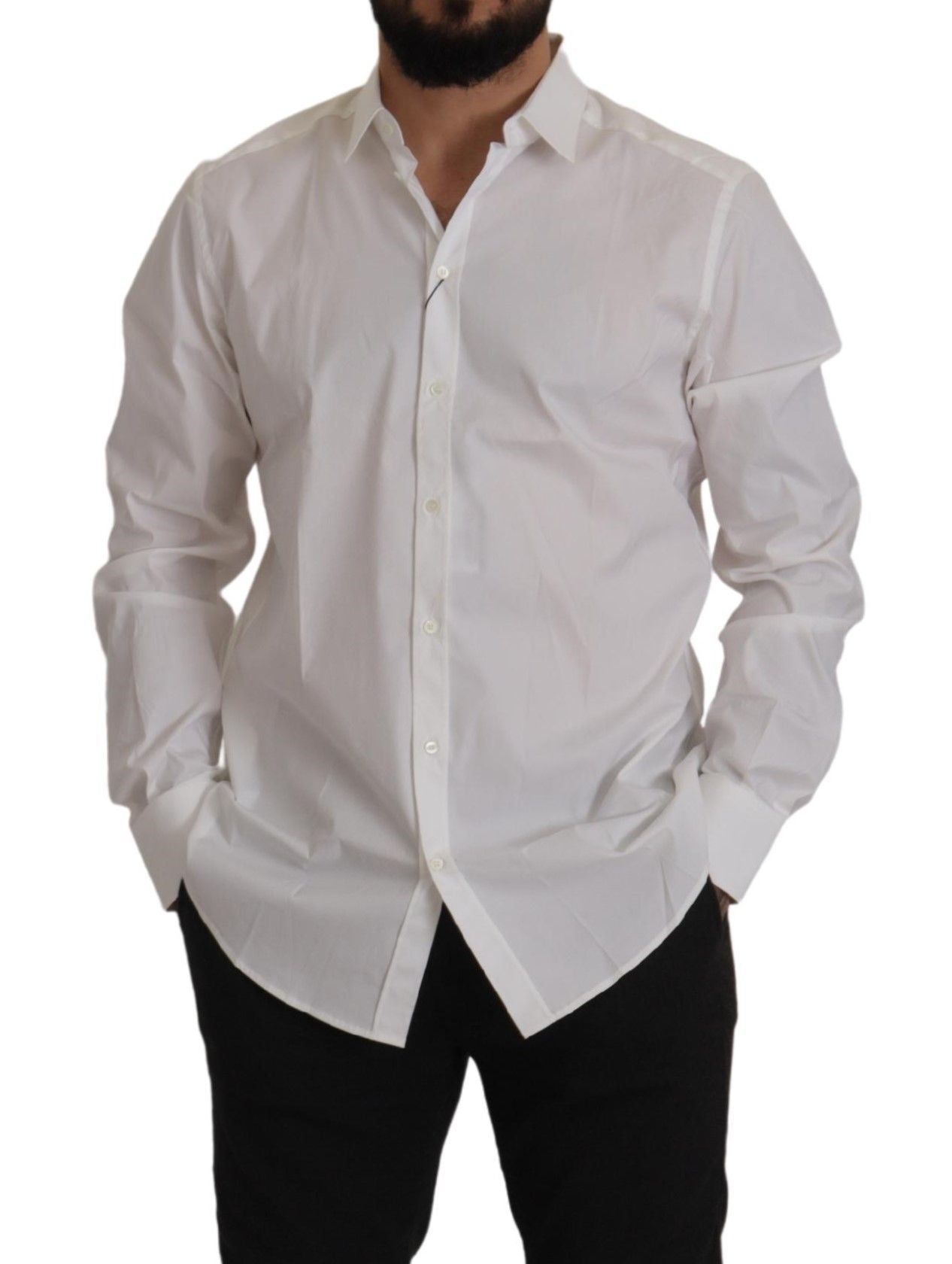 Elegant White Slim Fit Cotton Dress Shirt