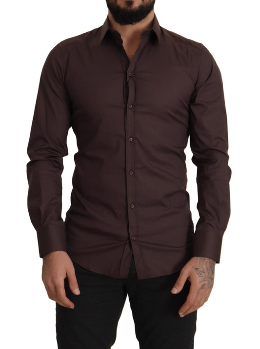 Elegant Brown Slim Fit Dress Shirt