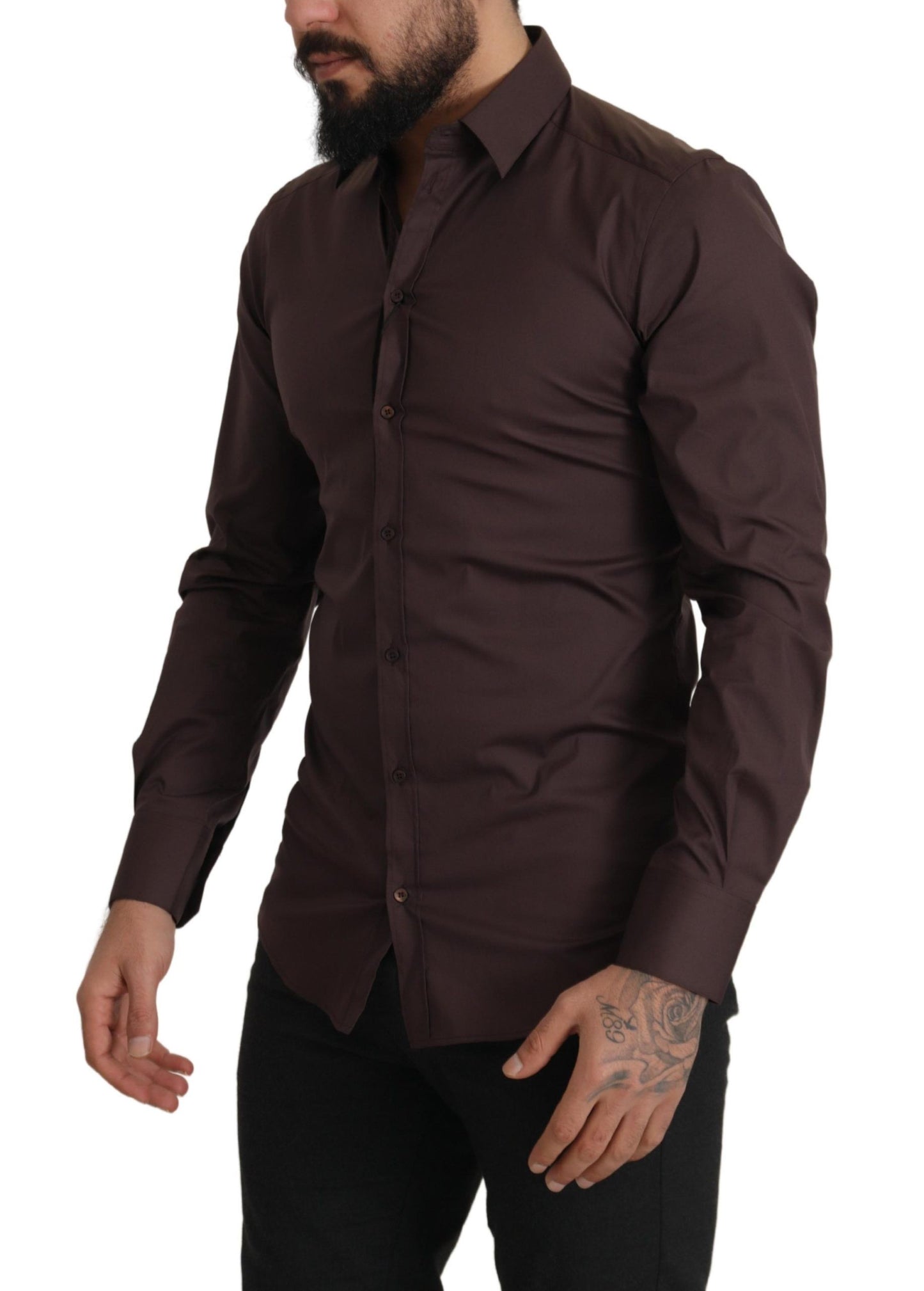 Elegant Brown Slim Fit Dress Shirt