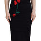 Black Sheath Bodycon Stretch Roses Dress