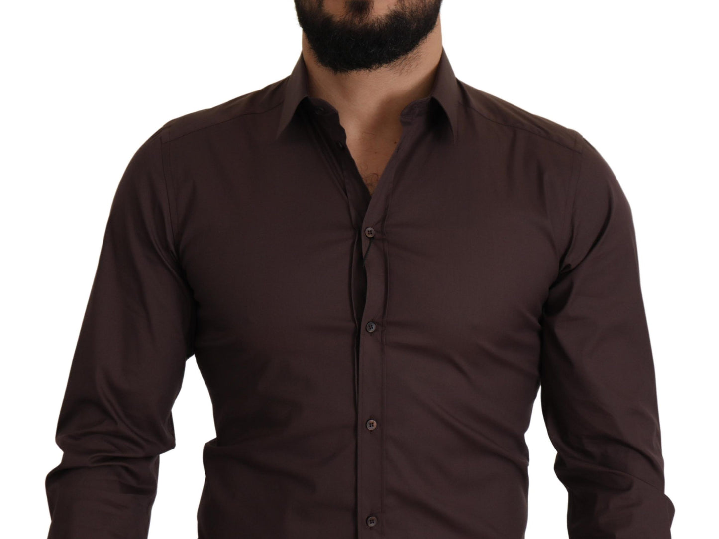 Elegant Brown Slim Fit Dress Shirt