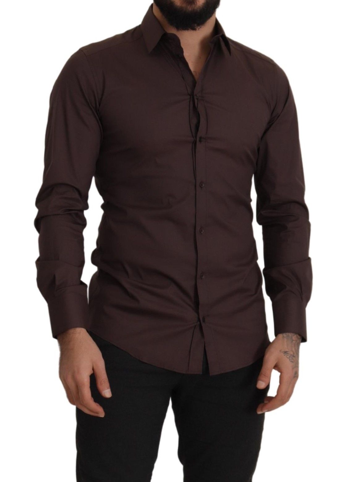 Elegant Brown Slim Fit Dress Shirt