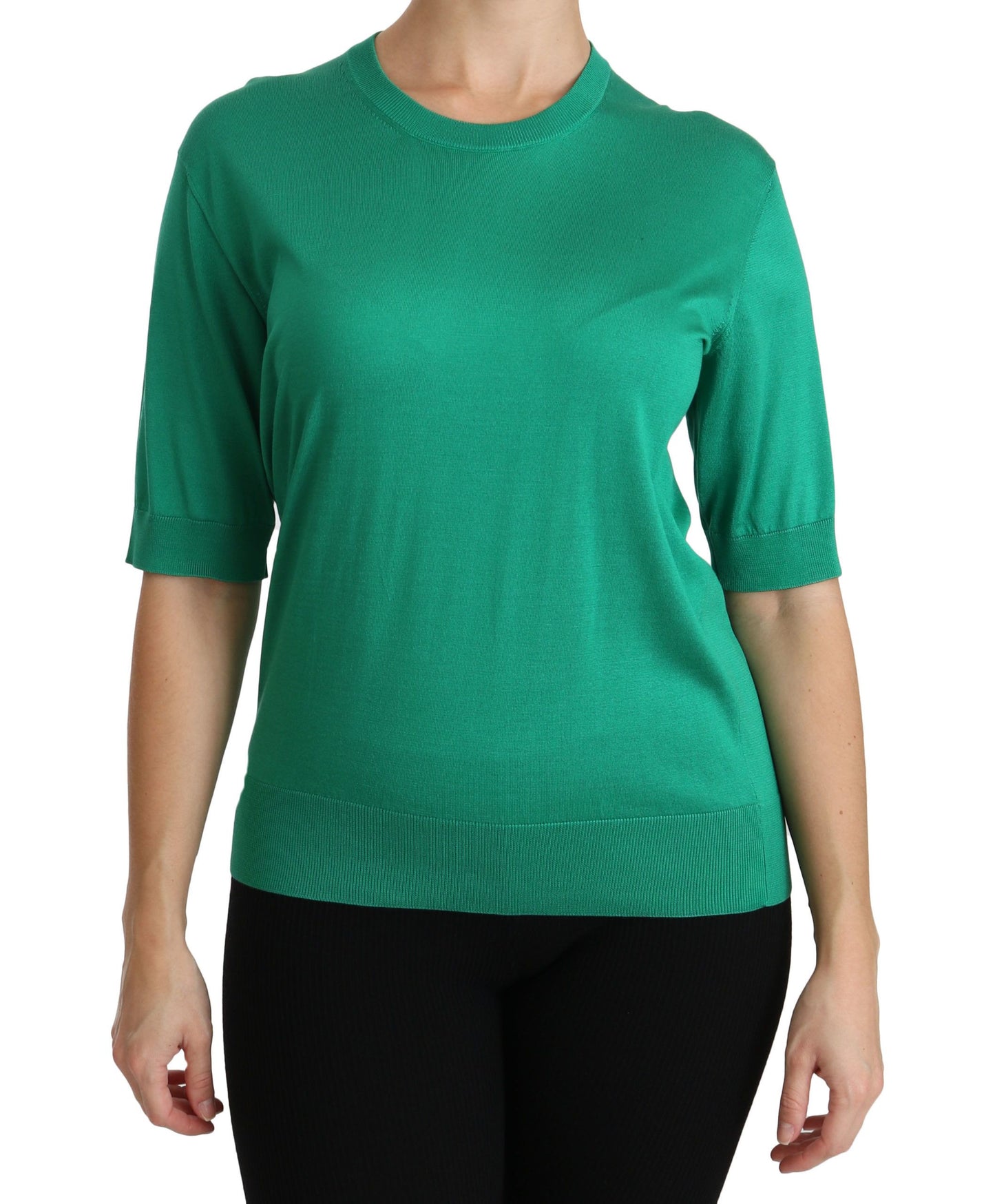 Elegant Green Silk Crew Neck Blouse