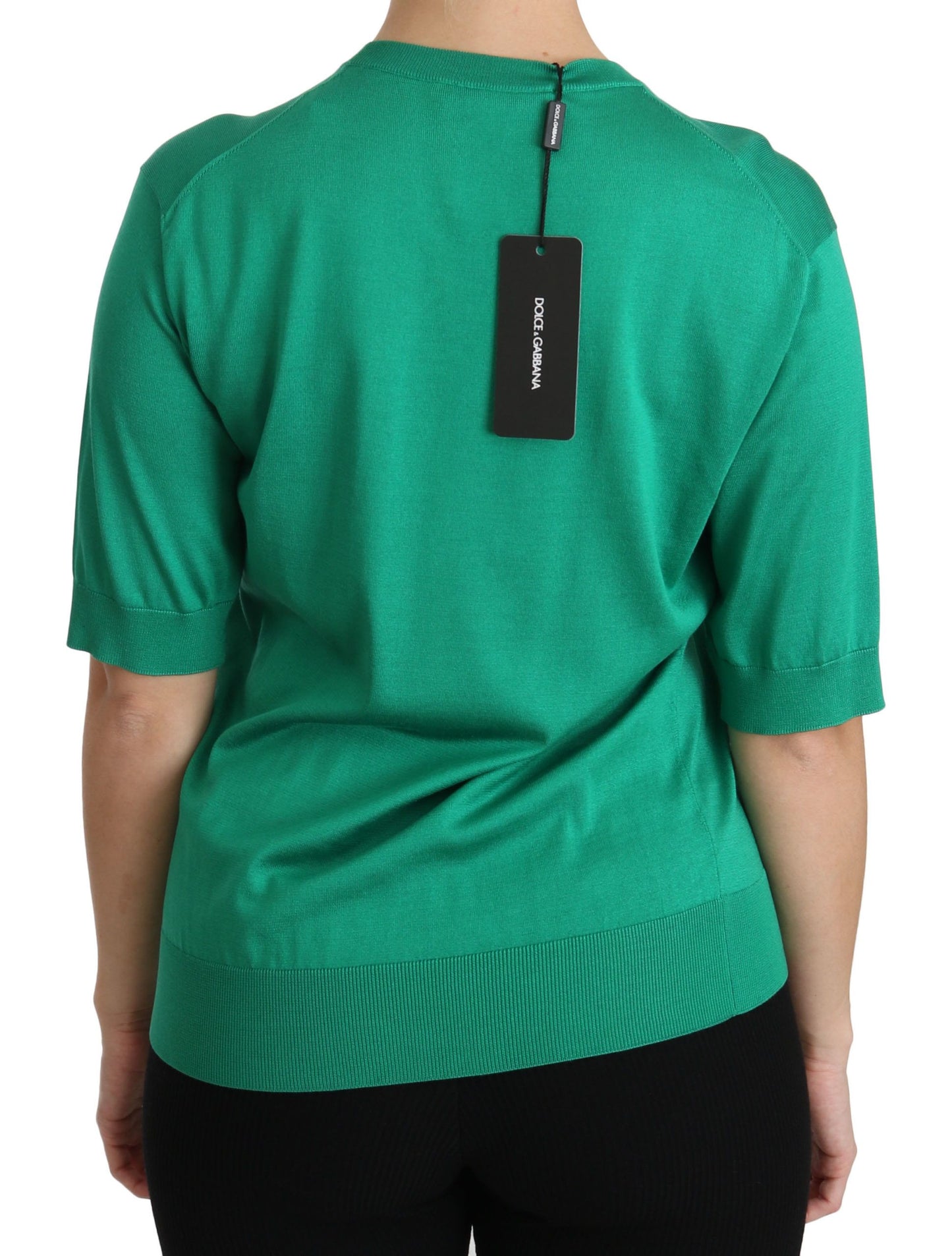 Elegant Green Silk Crew Neck Blouse