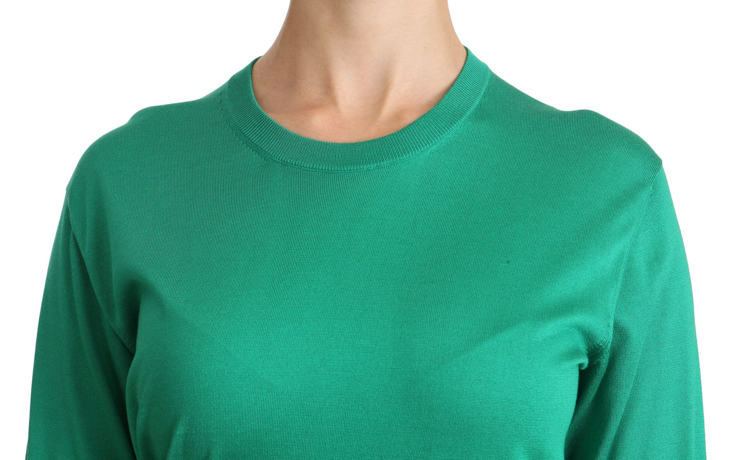 Elegant Green Silk Crew Neck Blouse