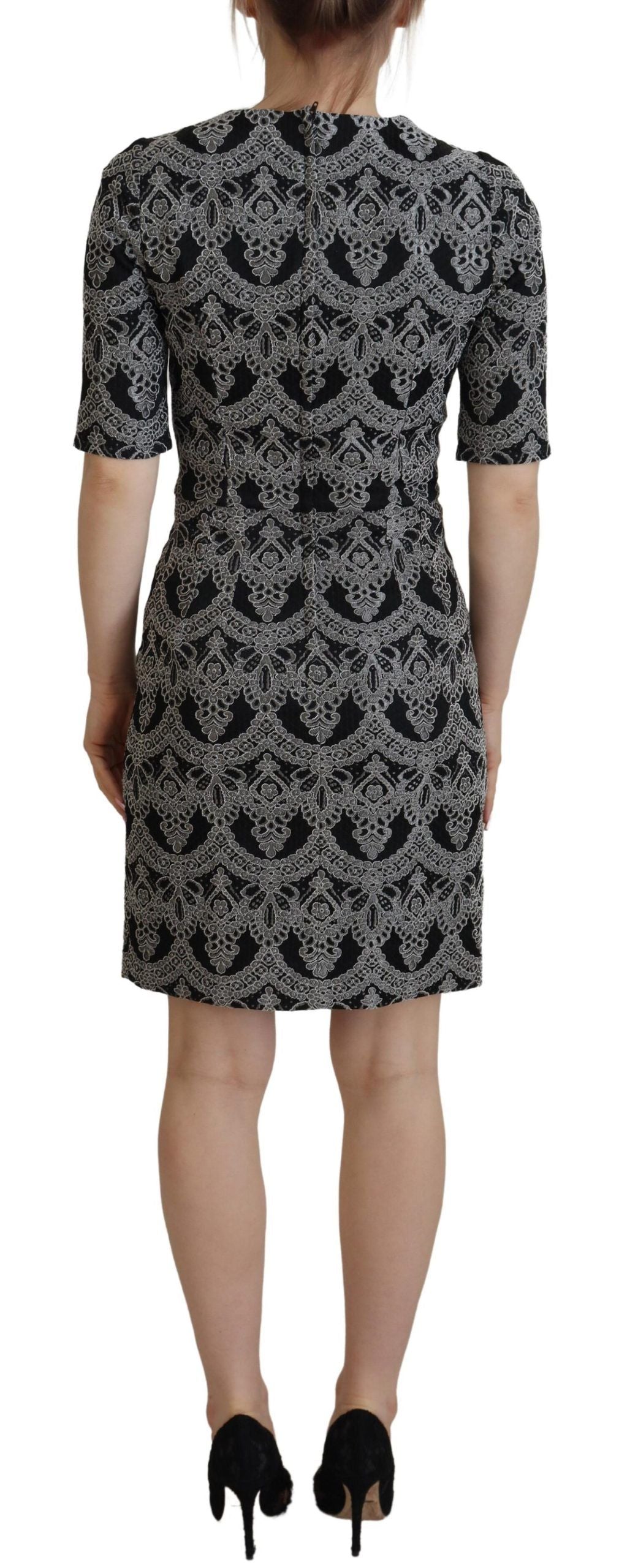 Black Gray Jacquard Sheath Bodycon Dress