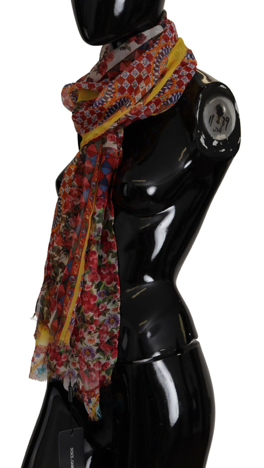 Chic Multicolor Floral Silk Shawl