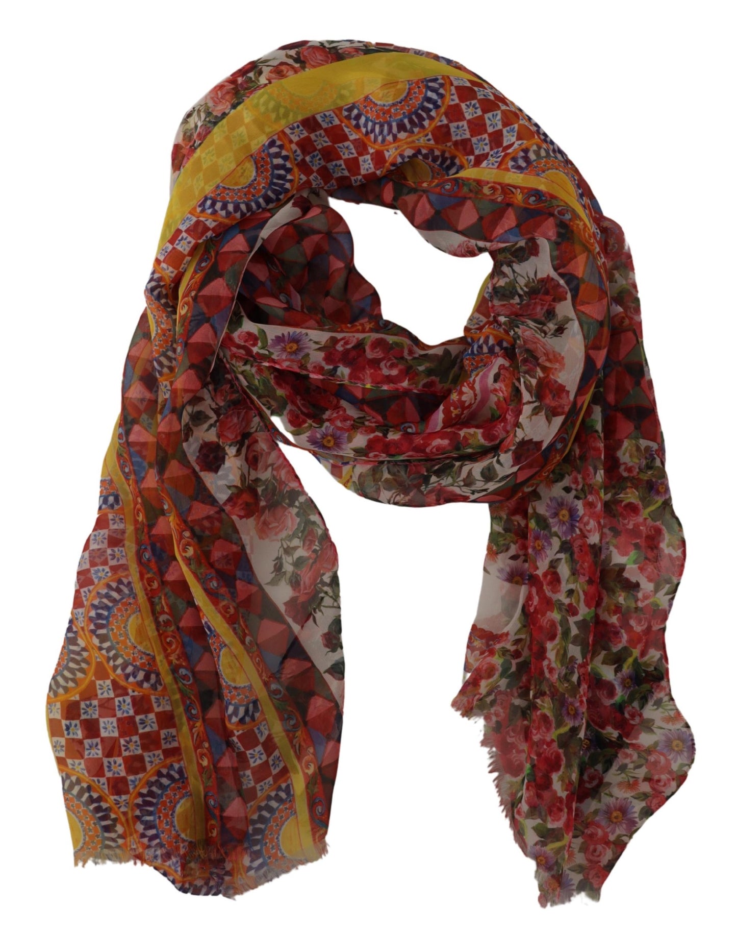 Chic Multicolor Floral Silk Shawl