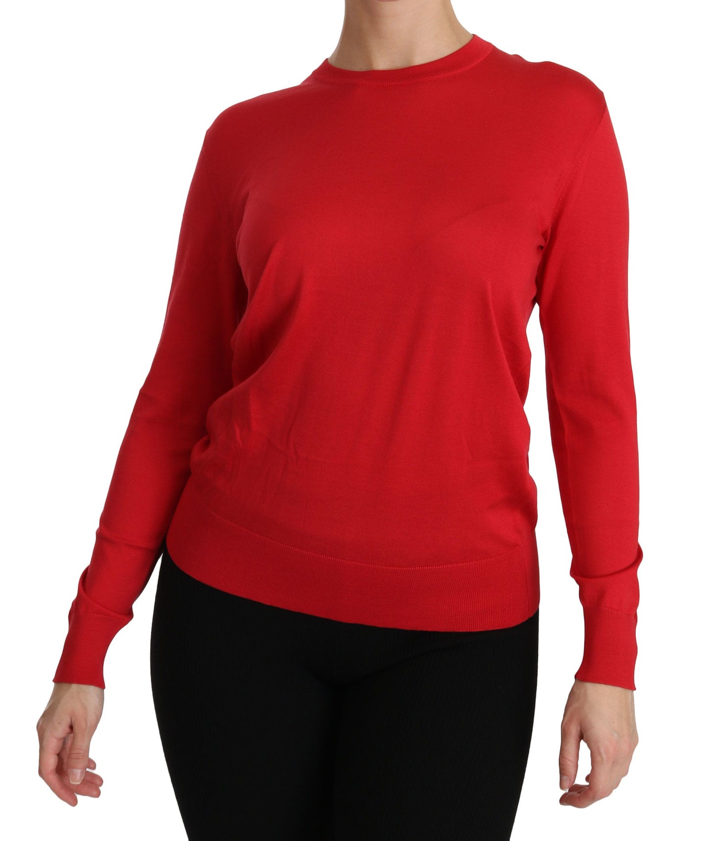 Elegant Red Silk Crew Neck Sweater