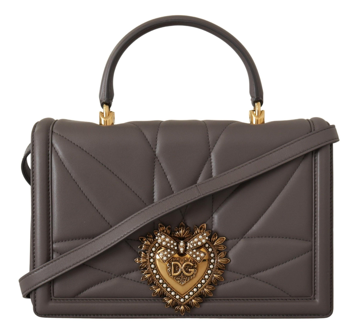 Gray Devotion Leather Shoulder Bag with Gold Details