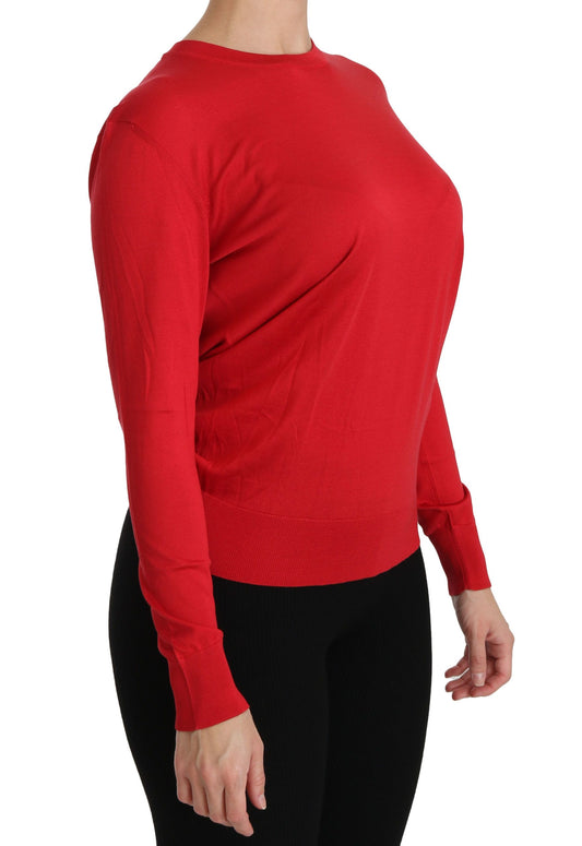 Elegant Red Silk Crew Neck Sweater