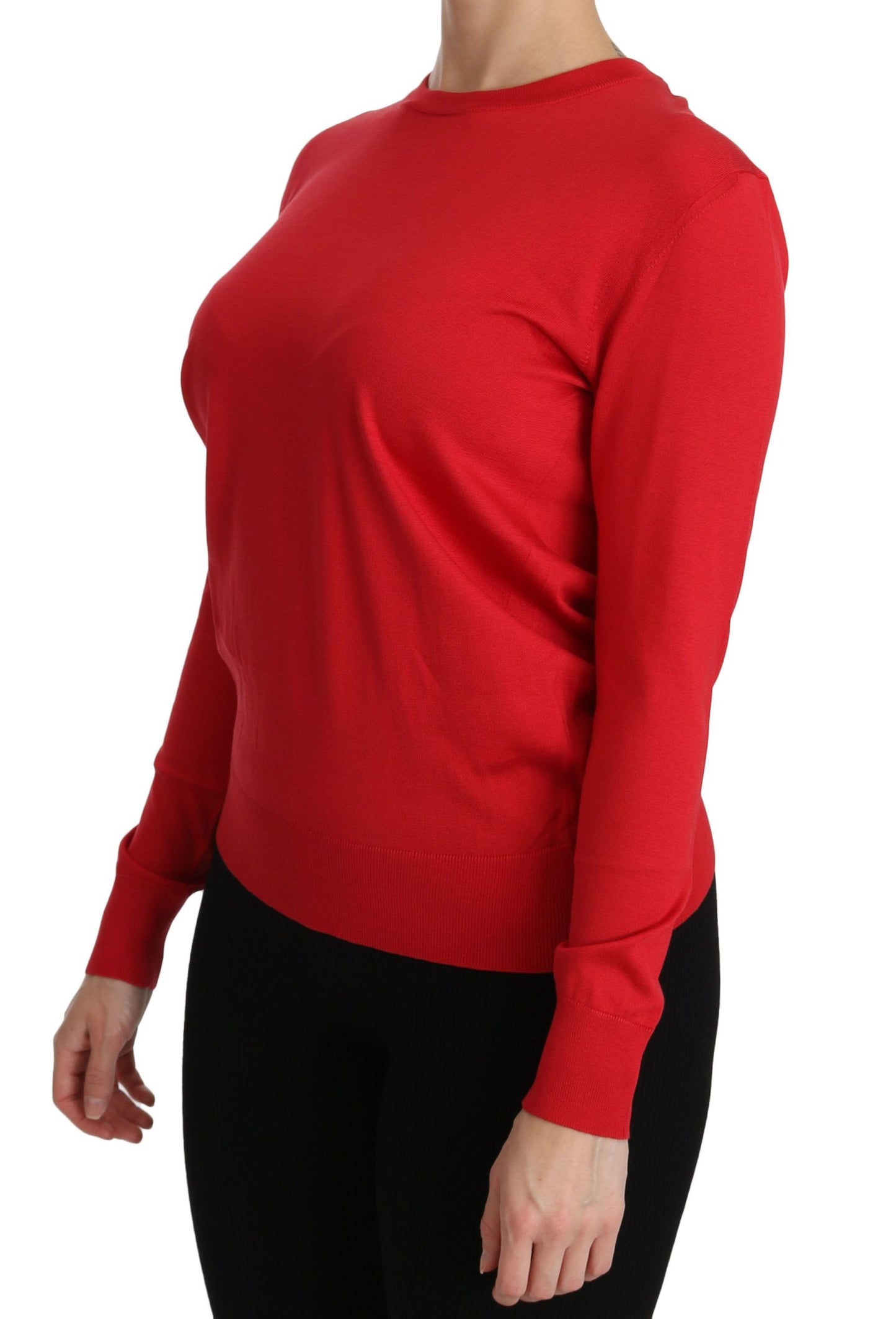 Elegant Red Silk Crew Neck Sweater