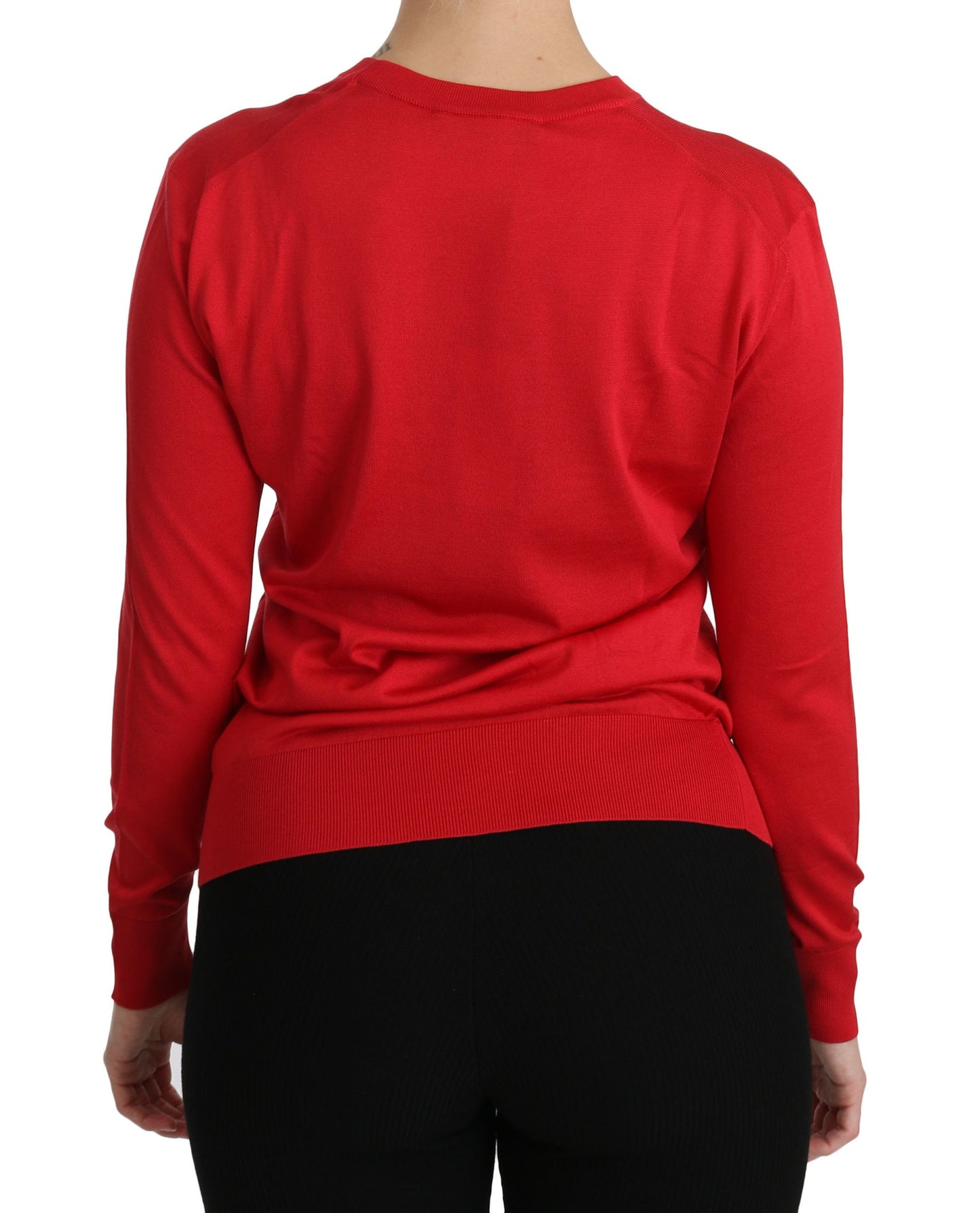 Elegant Red Silk Crew Neck Sweater