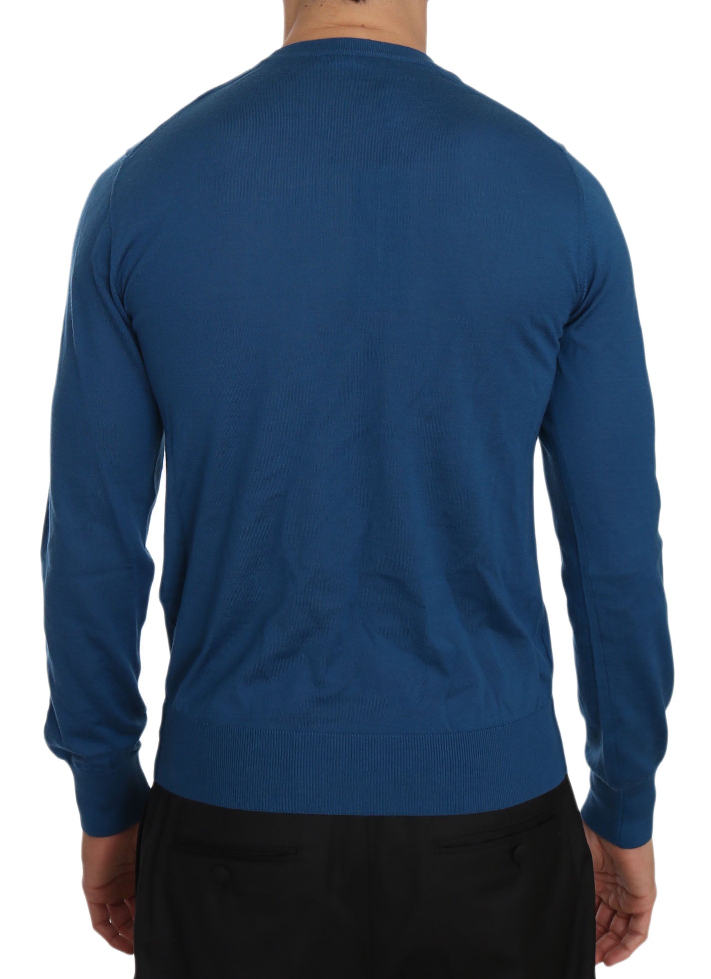 Elegant Blue Cashmere Crew Neck Sweater