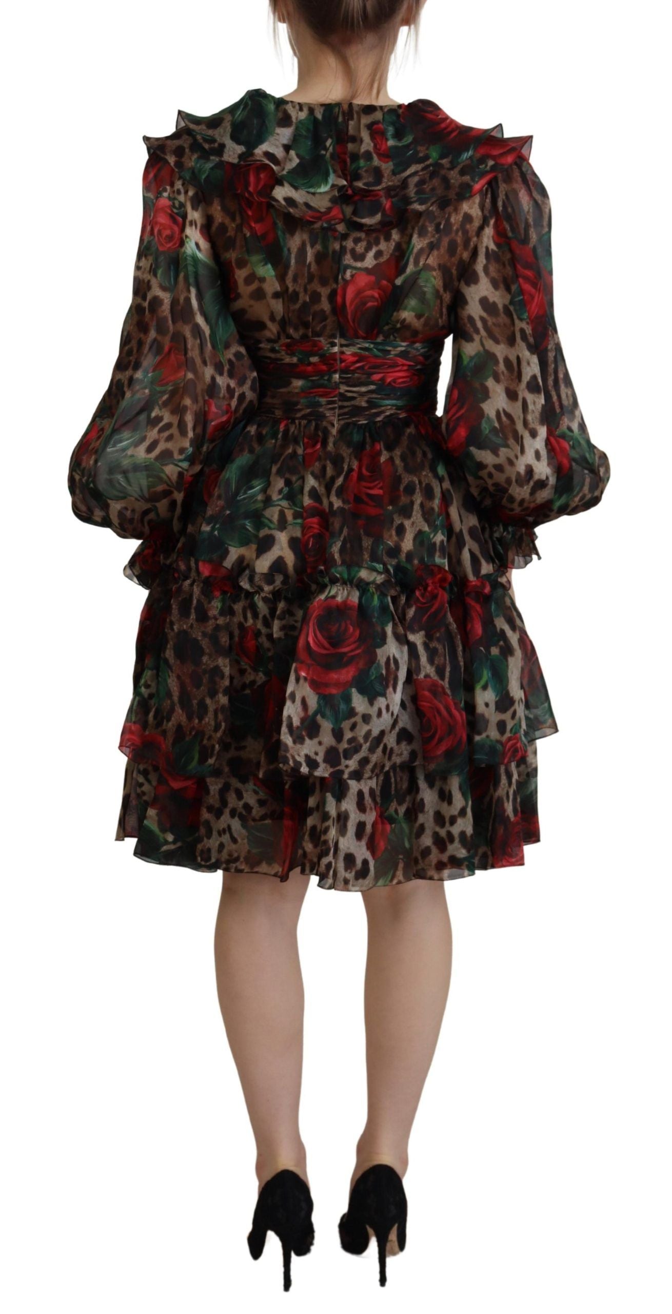 Silk Leopard Print & Red Roses Dress