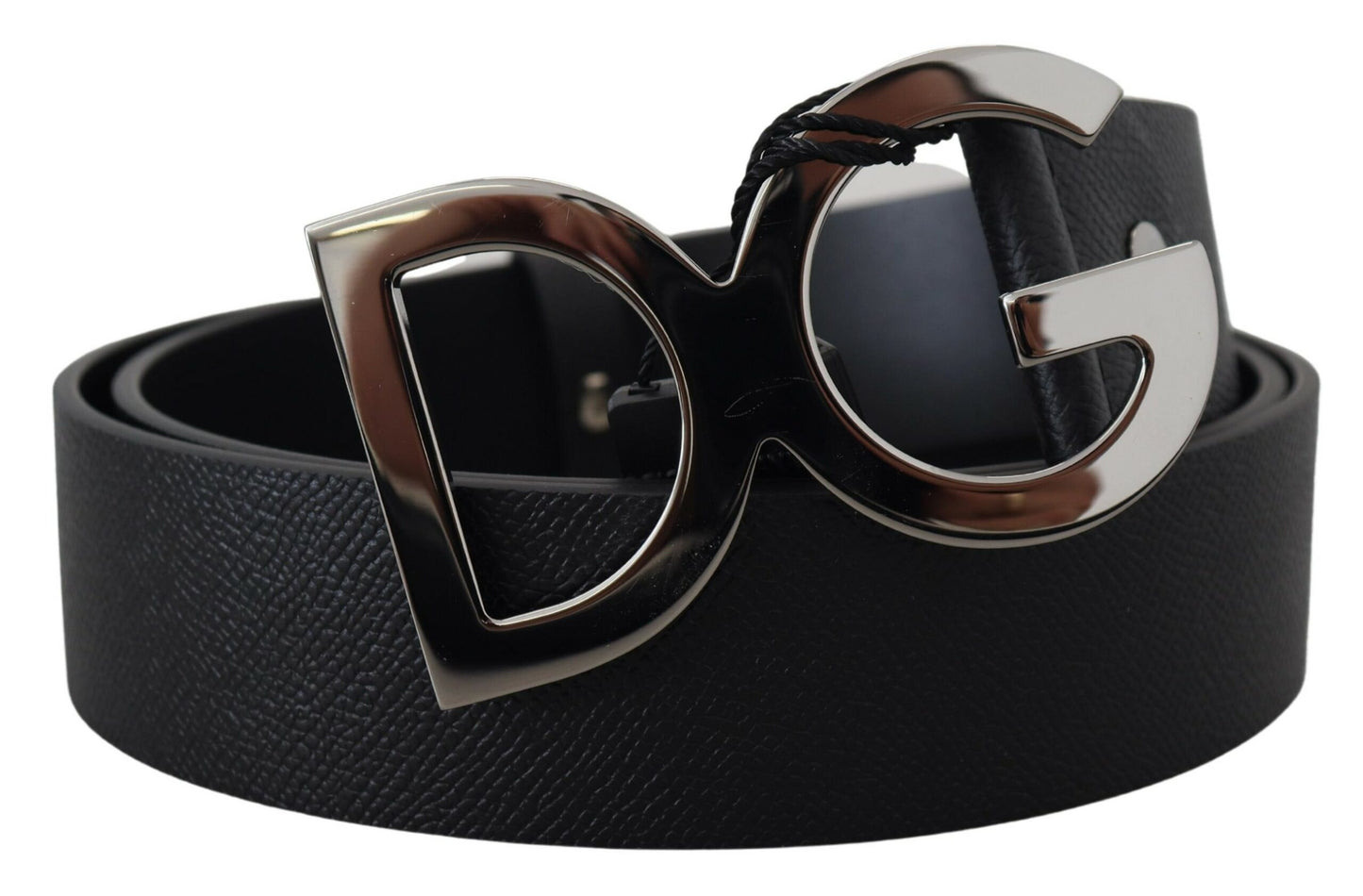 Elegant Black Leather Belt with Silver Buckle