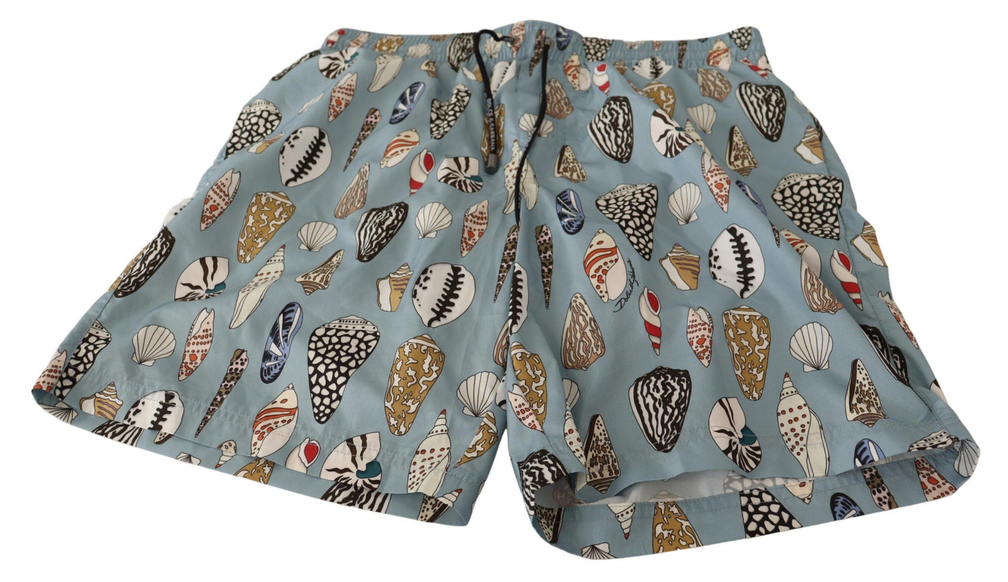 Elegant Seashell Print Swim Trunks