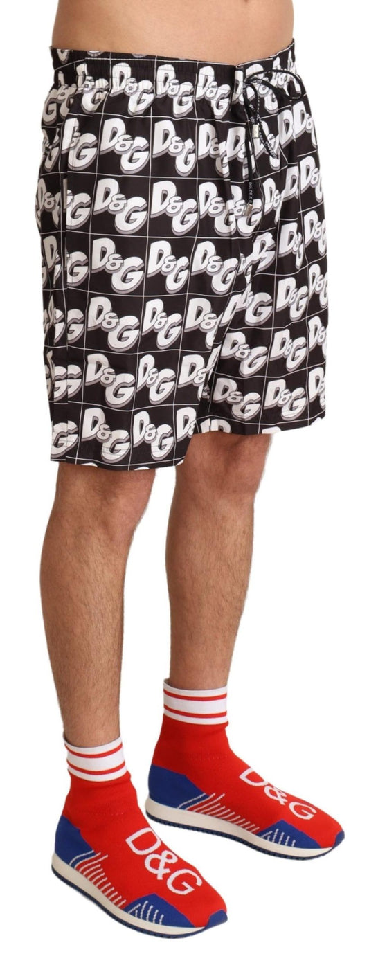 Elegant Black Swim Trunks with White Logo Print