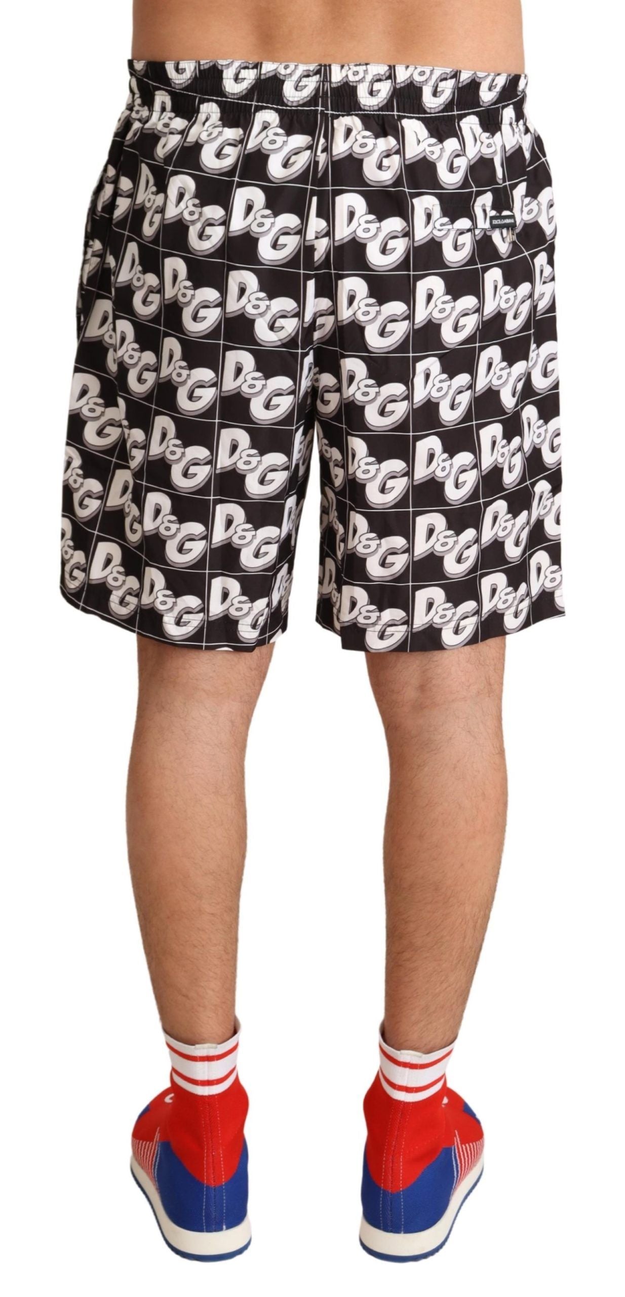 Elegant Black Swim Trunks with White Logo Print