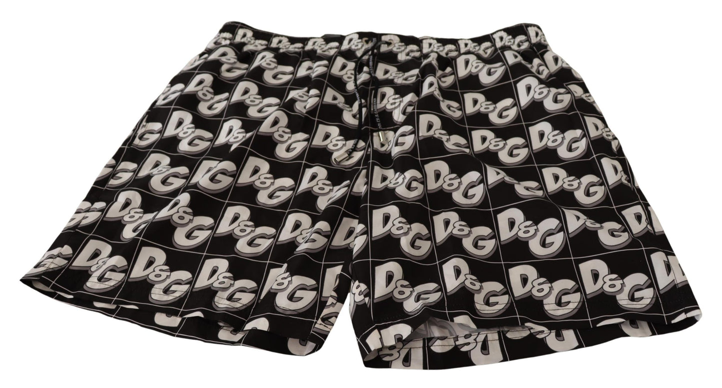 Elegant Black Swim Trunks with White Logo Print