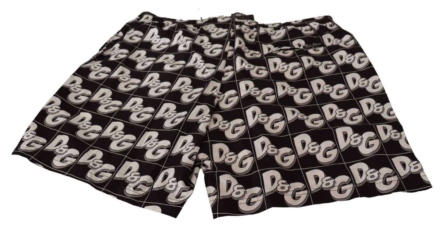 Elegant Black Swim Trunks with White Logo Print