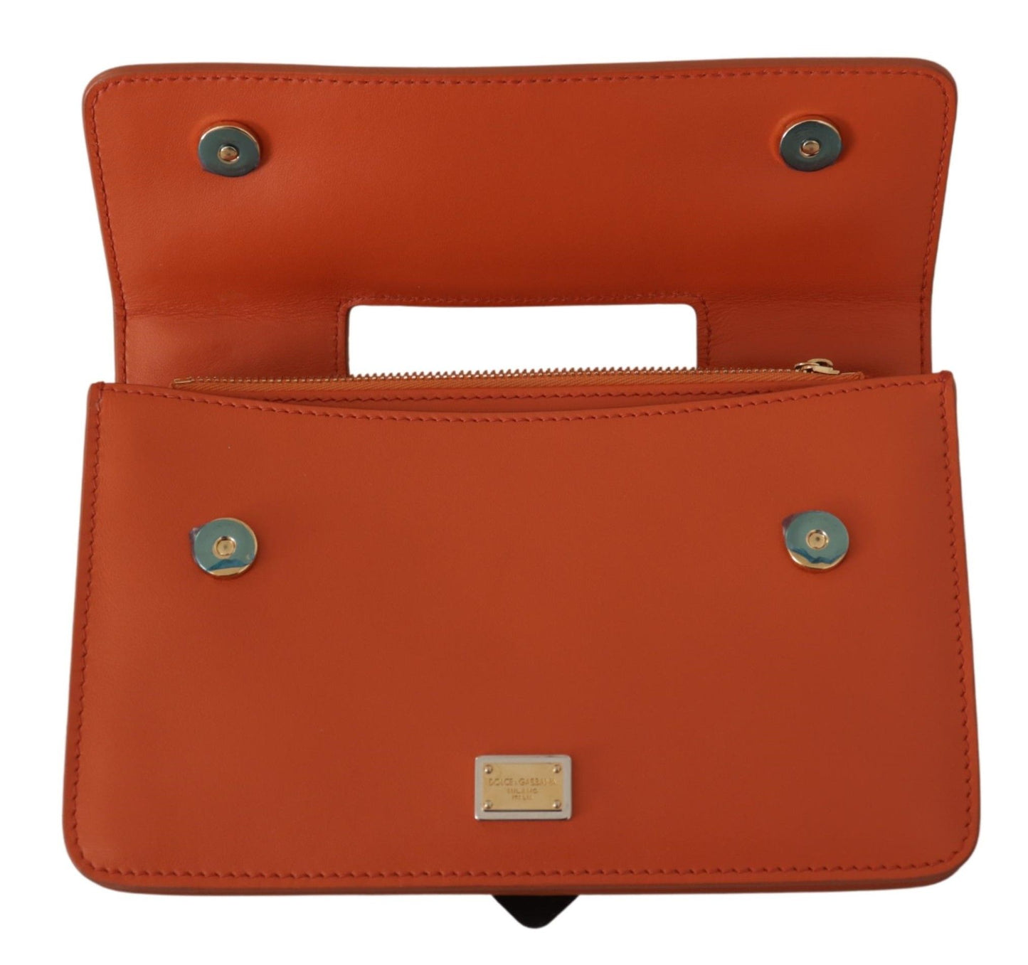 Exquisite Orange Leather Clutch with Gold Accents