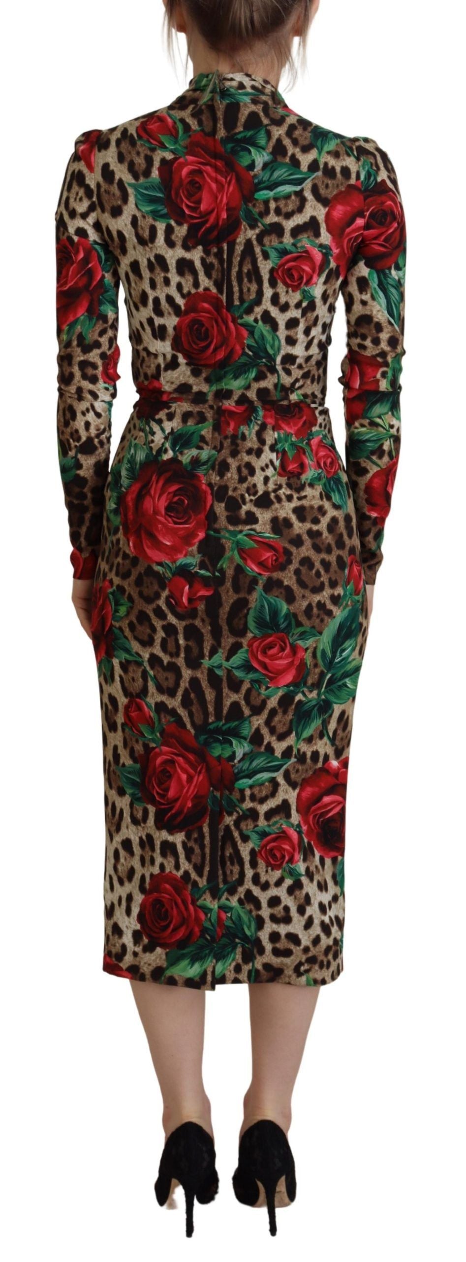 Chic Leopard Rose Silk Bodycon Dress