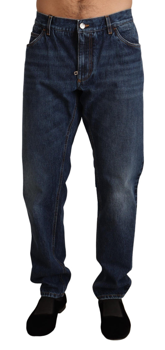 Elegant Straight Cut Dark Blue Denim Jeans