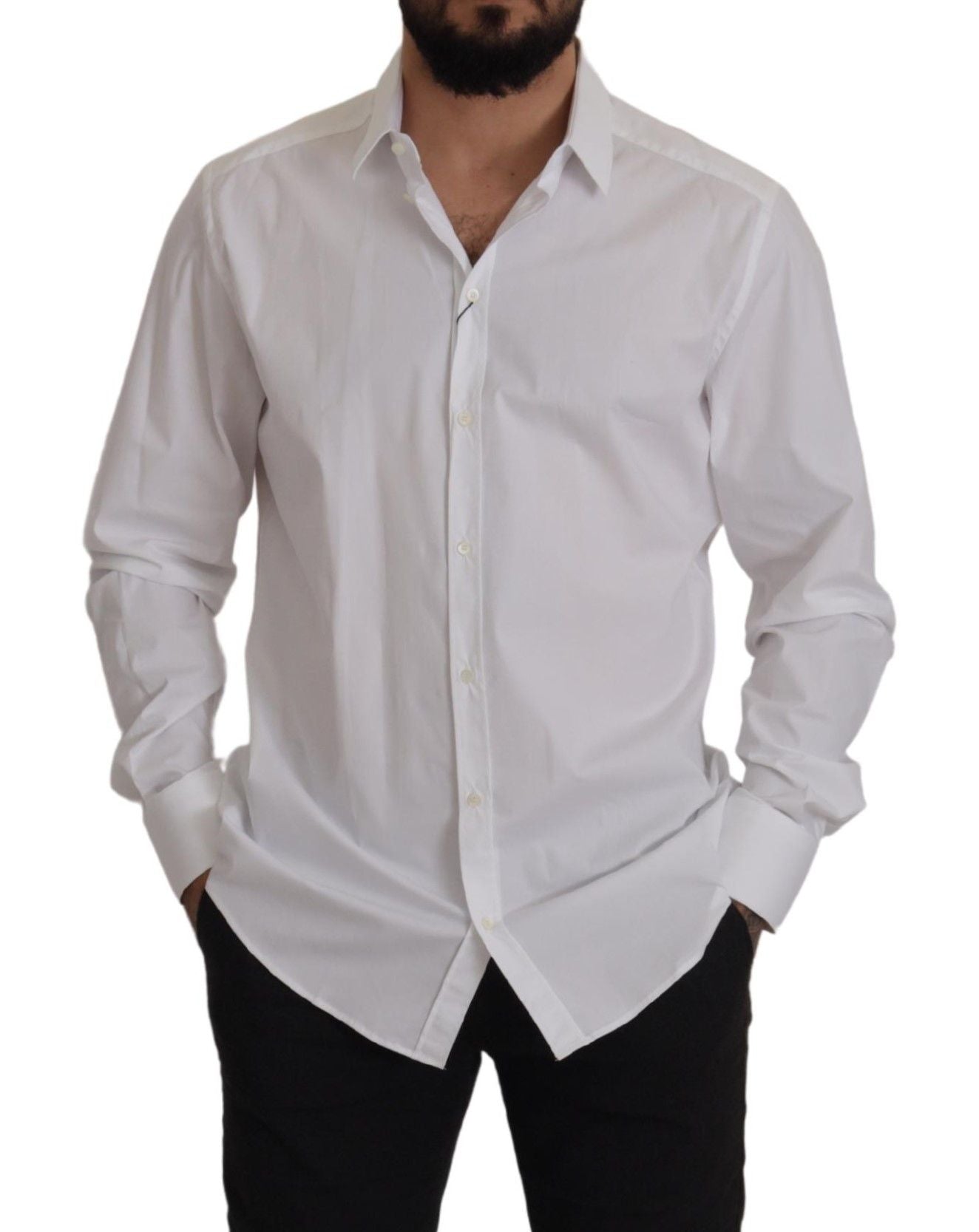 White Cotton Stretch Slim Fit GOLD Shirt