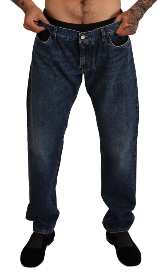 Elegant Straight Cut Dark Blue Denim Jeans