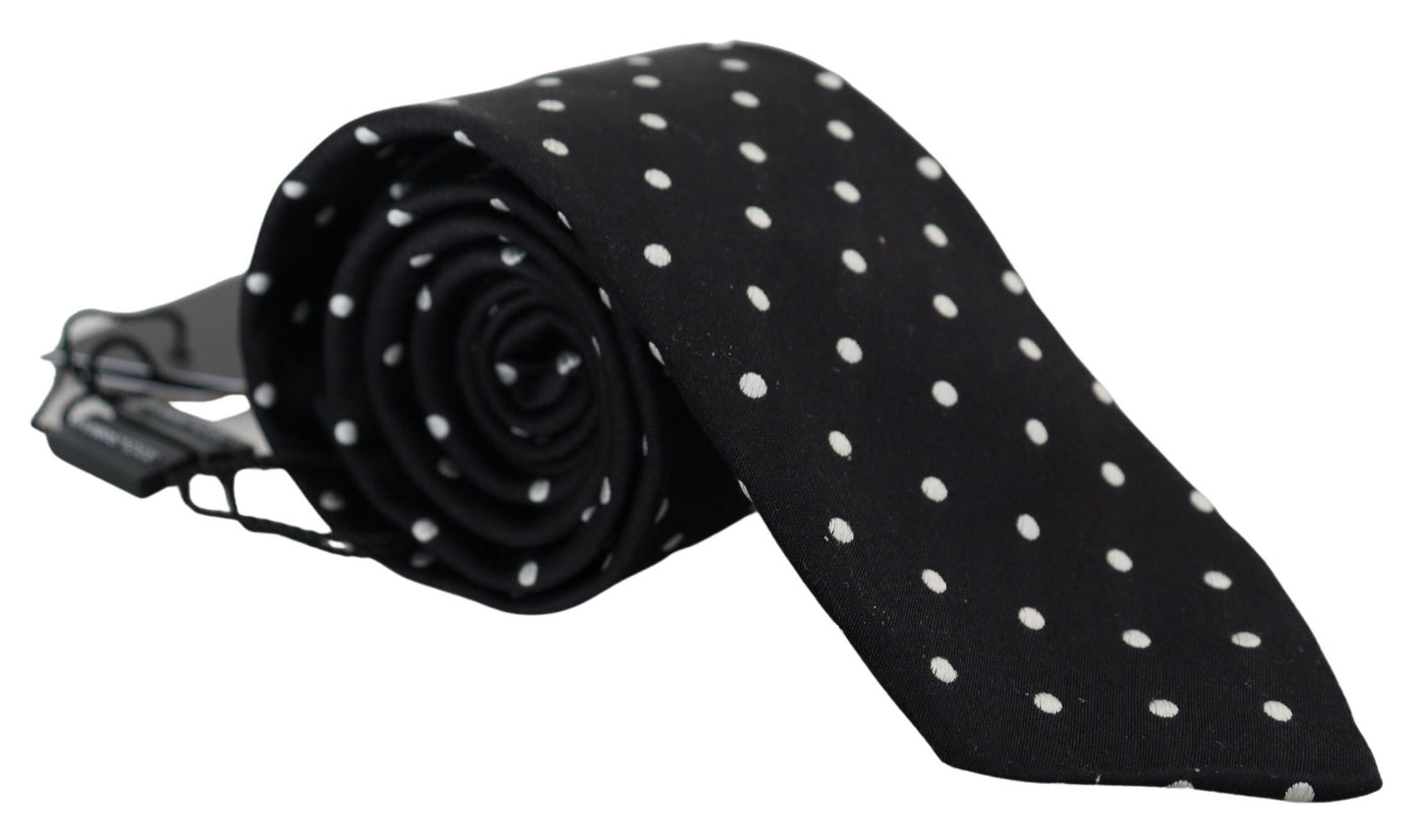 Elegant Black Polka Dot Silk Tie