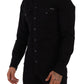 Black Slim Cotton Denim Stretch Shirt