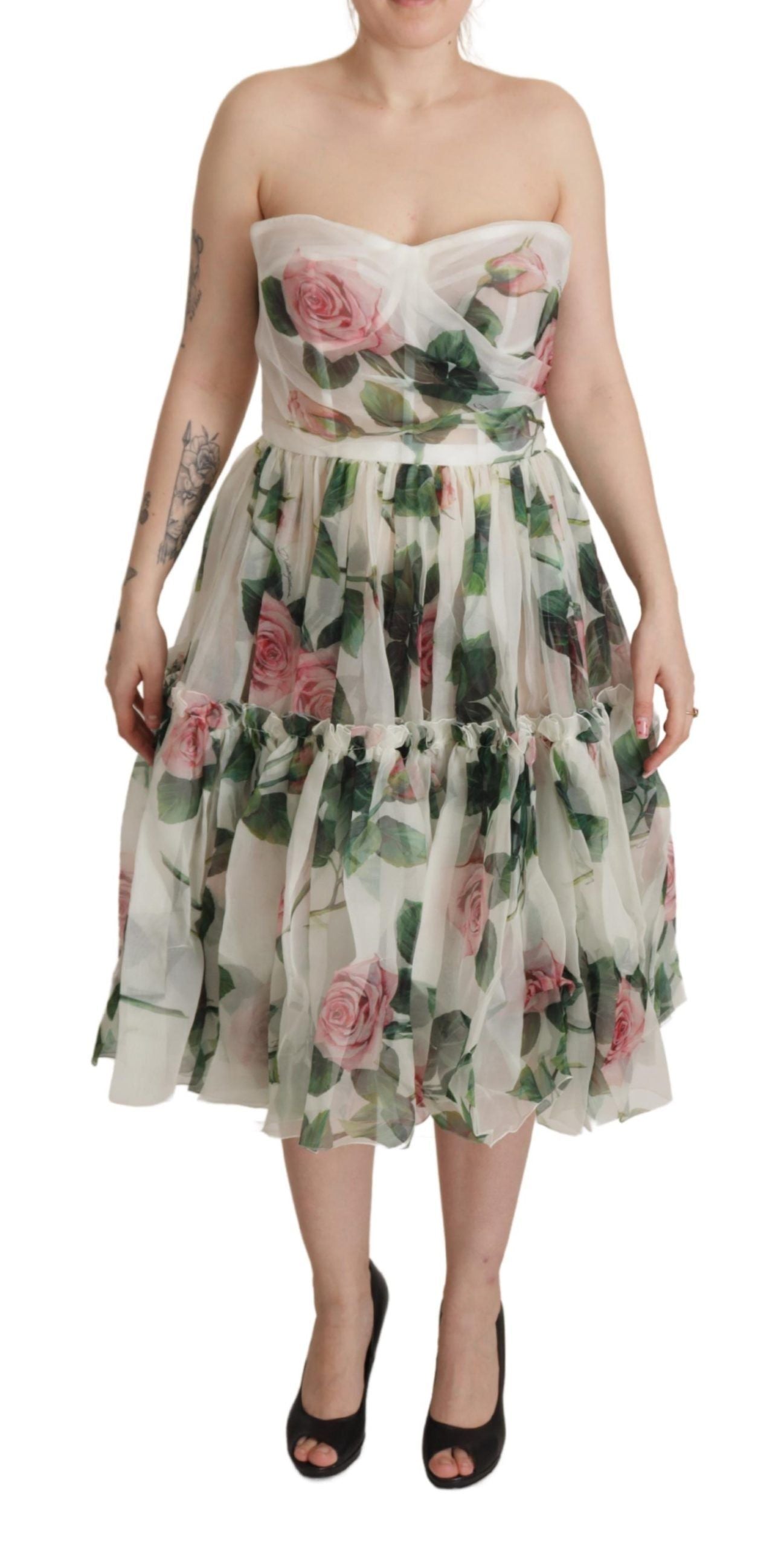 Romantic Floral Silk Midi Dress