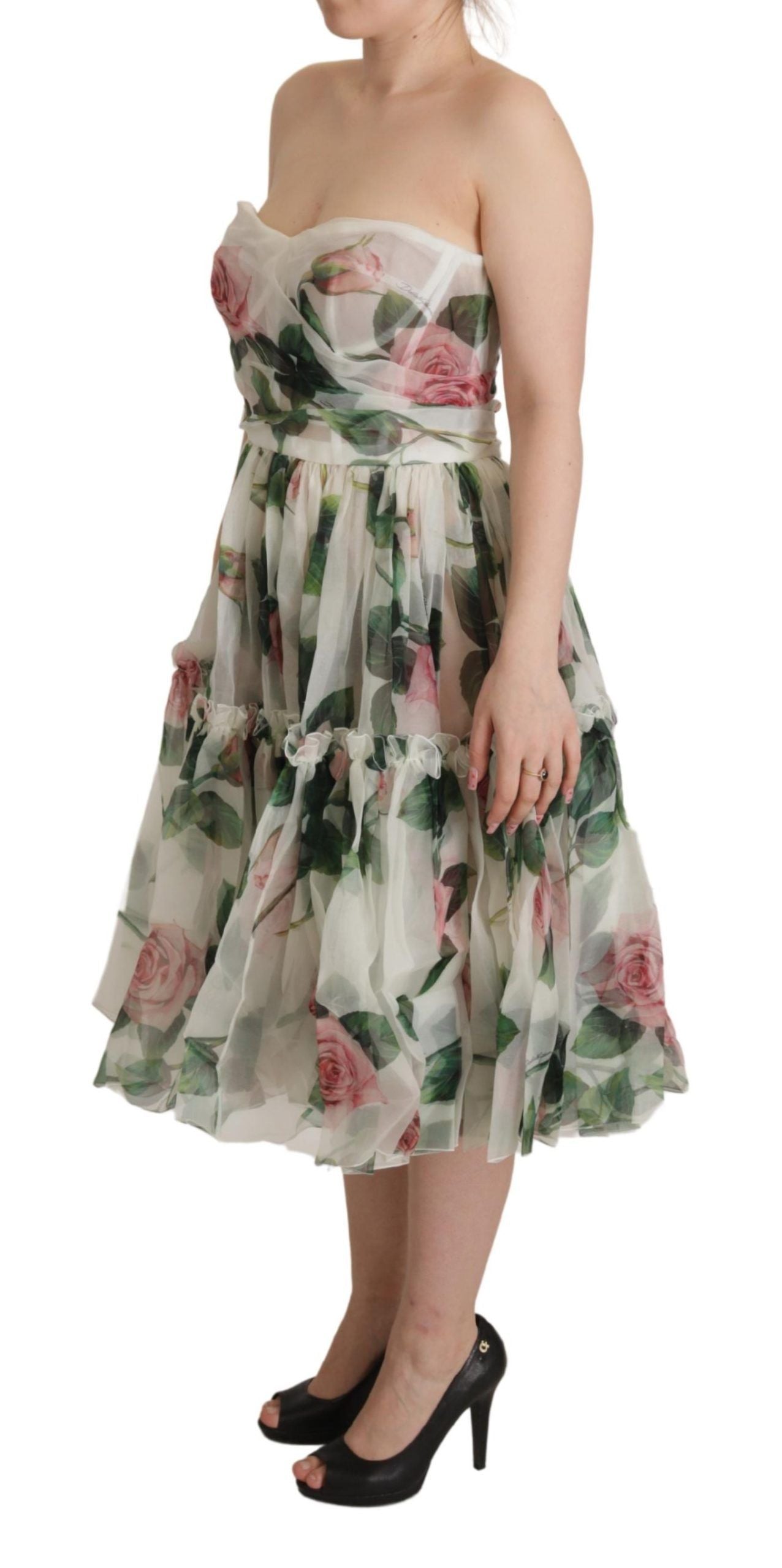 Romantic Floral Silk Midi Dress