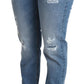 Blue Tattered Skinny Denim Cotton Blend Jeans