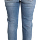 Blue Tattered Skinny Denim Cotton Blend Jeans