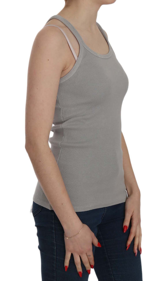 Elegant Sleeveless Grey Cotton Blouse