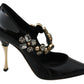 Crystal Embellished Black Leather Pumps