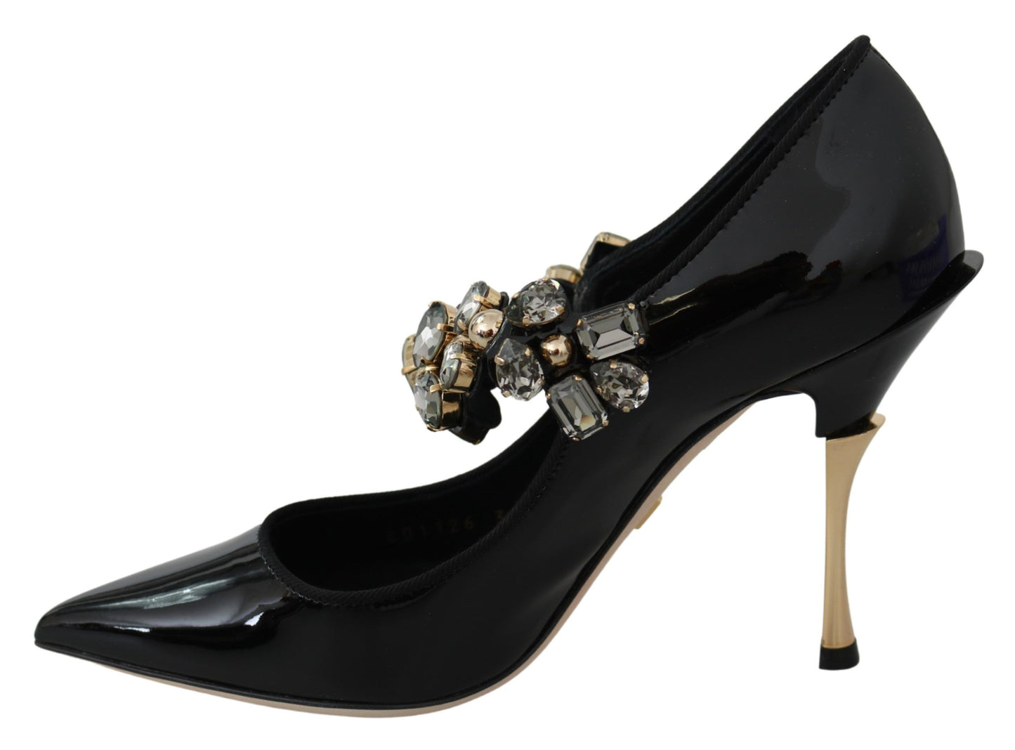 Crystal Embellished Black Leather Pumps