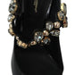 Crystal Embellished Black Leather Pumps