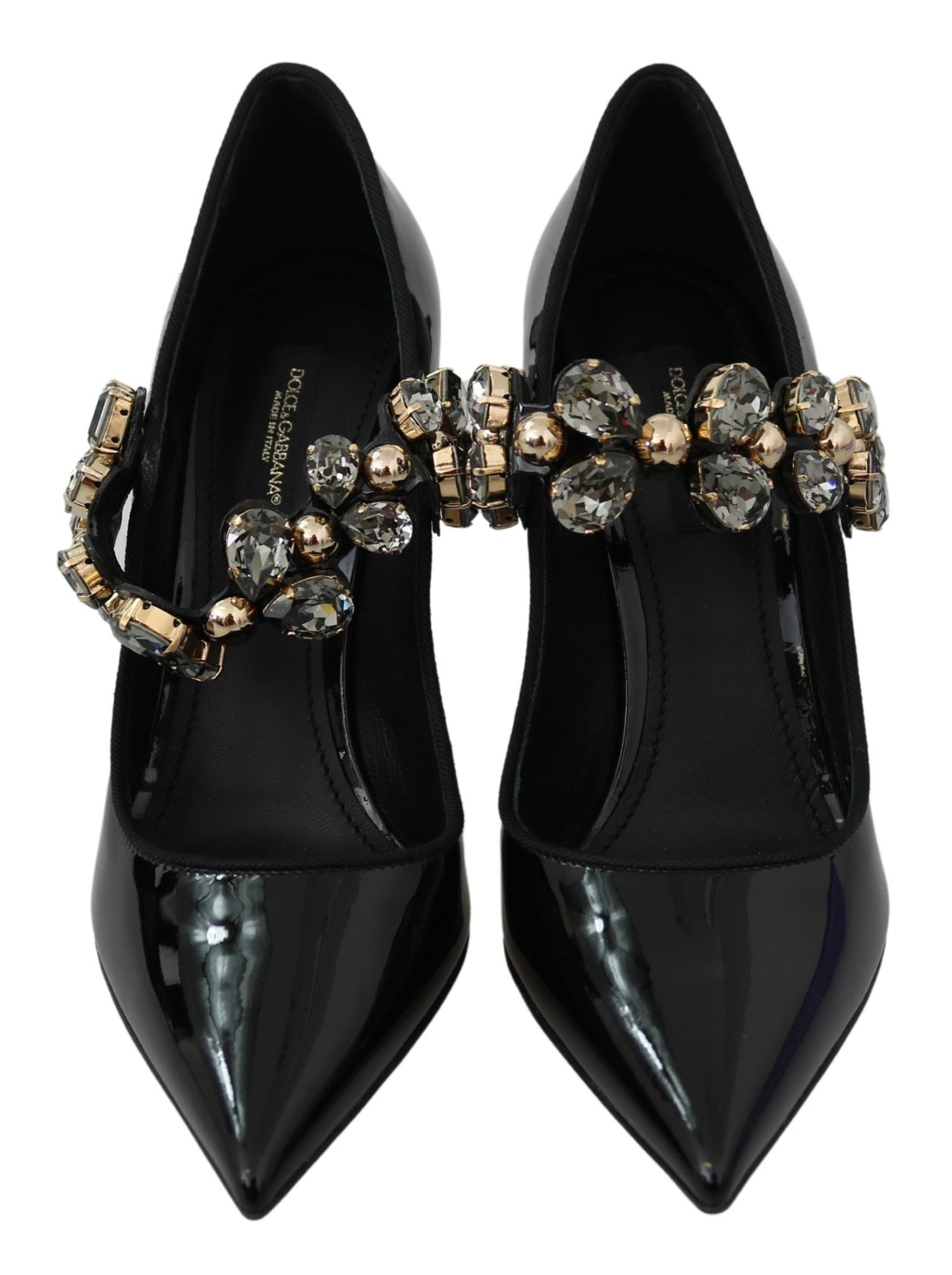 Crystal Embellished Black Leather Pumps