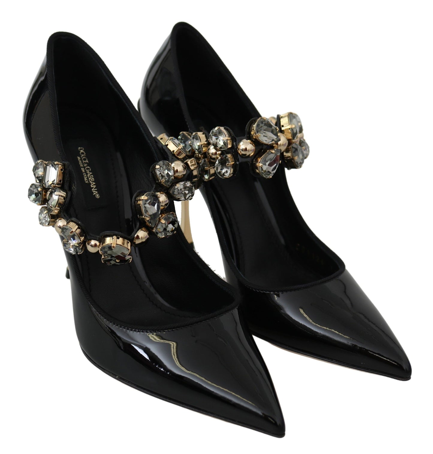 Crystal Embellished Black Leather Pumps