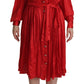Elegant Red Silk Midi Dress with Button Detail