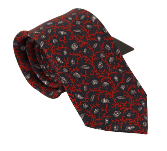 Elegant Seashell Print Silk Tie in Red and Blue